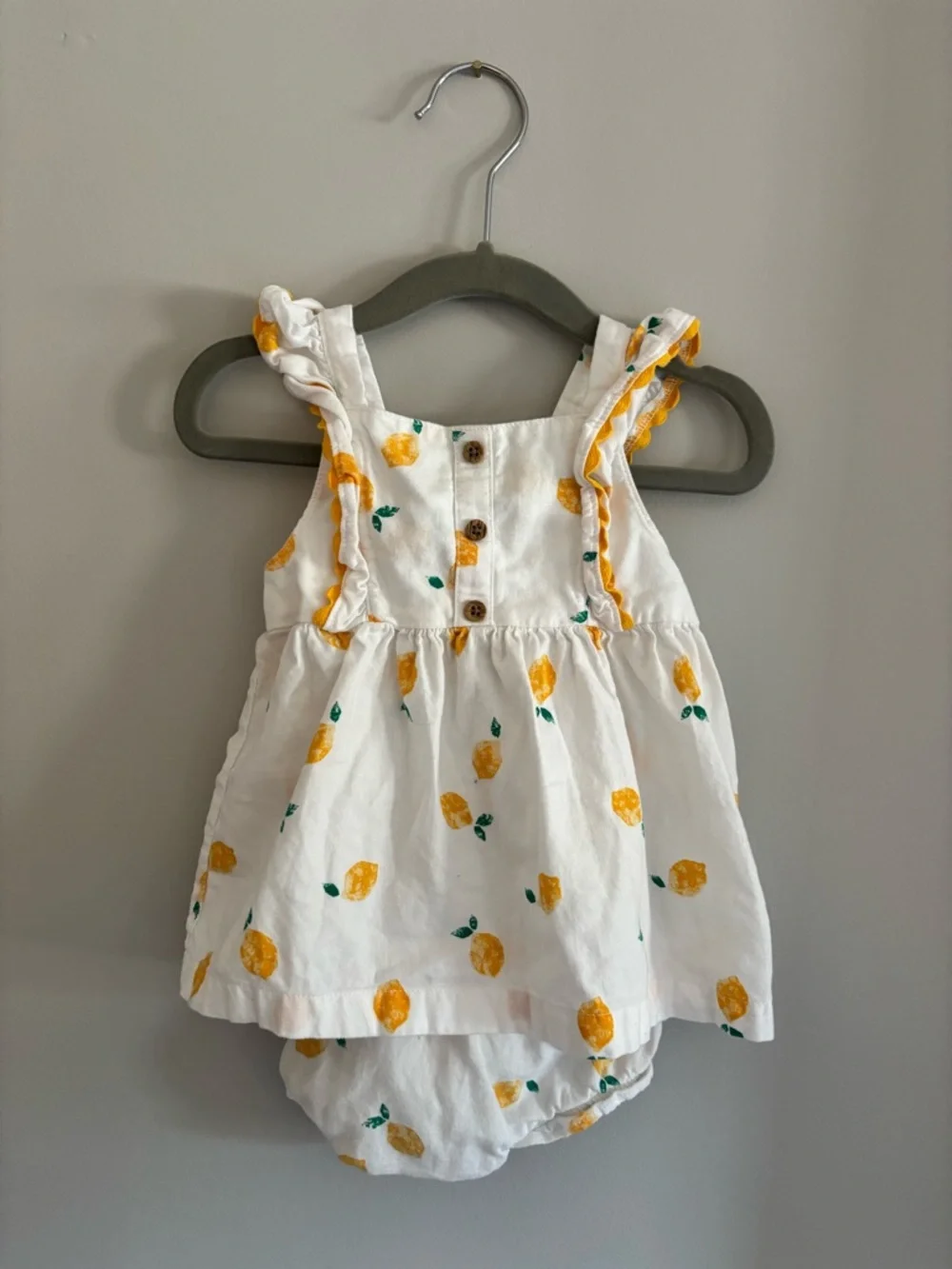 White & Yellow Lemon Print Baby Dress Romper (Carters 18 months)